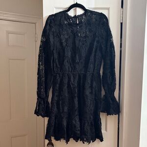 Aqua Black Lace Long Sleeve Dress